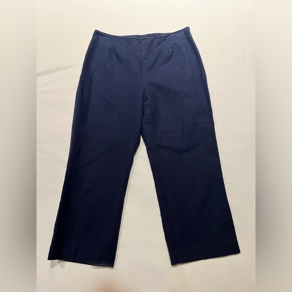 Liz Claiborne “Audra” navy blue classic wide leg pants, cotton/linen blend, US 4